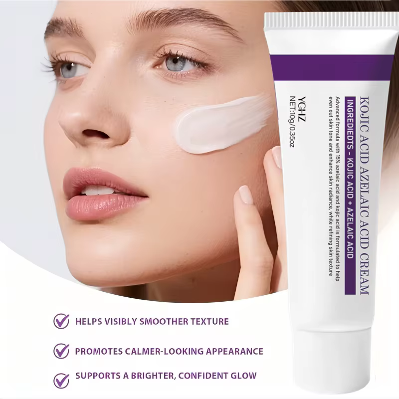Crème pour le visage à 15 % d'acide azélaïque, essence hydratante en profondeur, absorption rapide, douce et respectueuse de la peau. Les ingrédients incluent de l'acide kojique, de la niacinamide, de