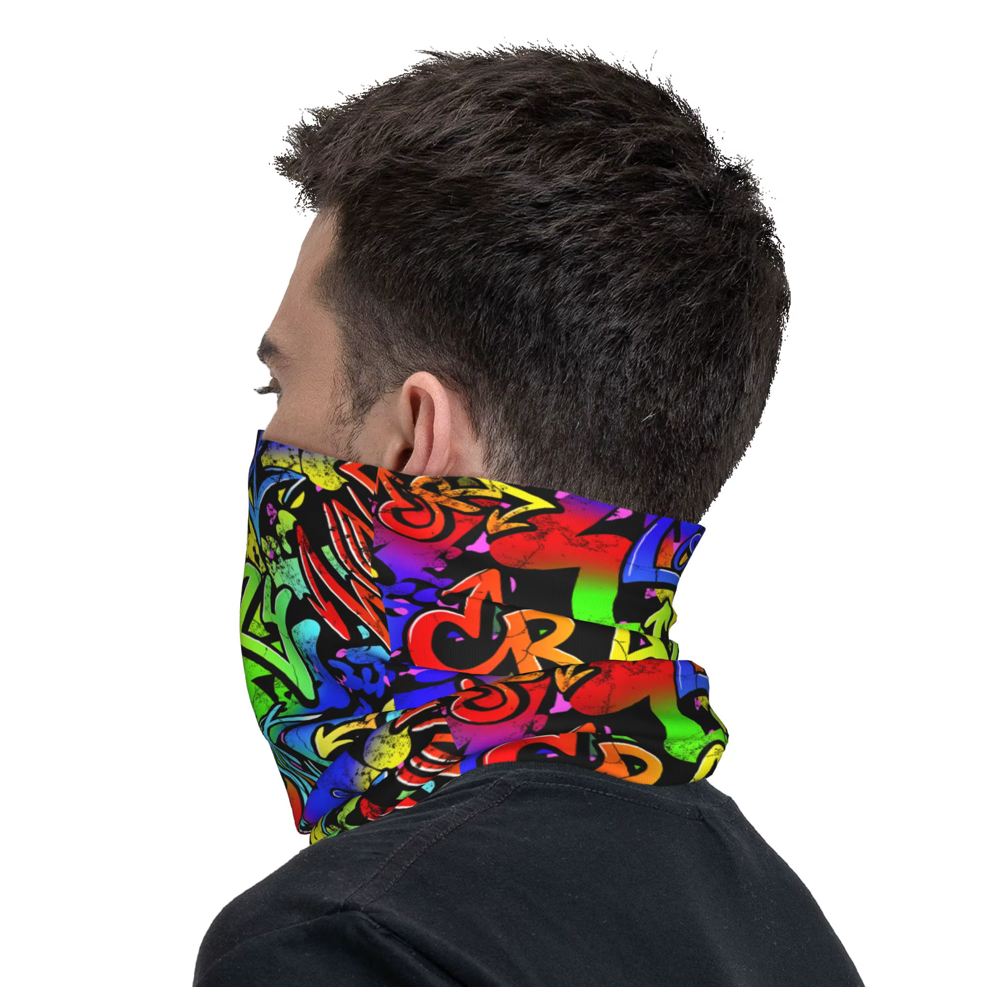 Cagoule Néon Graffiti Art pour Hommes, Masque Facial Anti-UV Amusant pour Cyclisme et Pêche, Écharpe Respirante Bandana