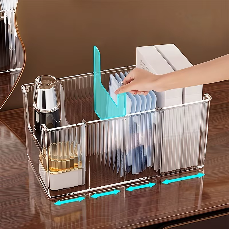 Boîte de rangement transparente compartimentée pour masques faciaux, support de rangement pour cosmétiques et produits de soin de la peau