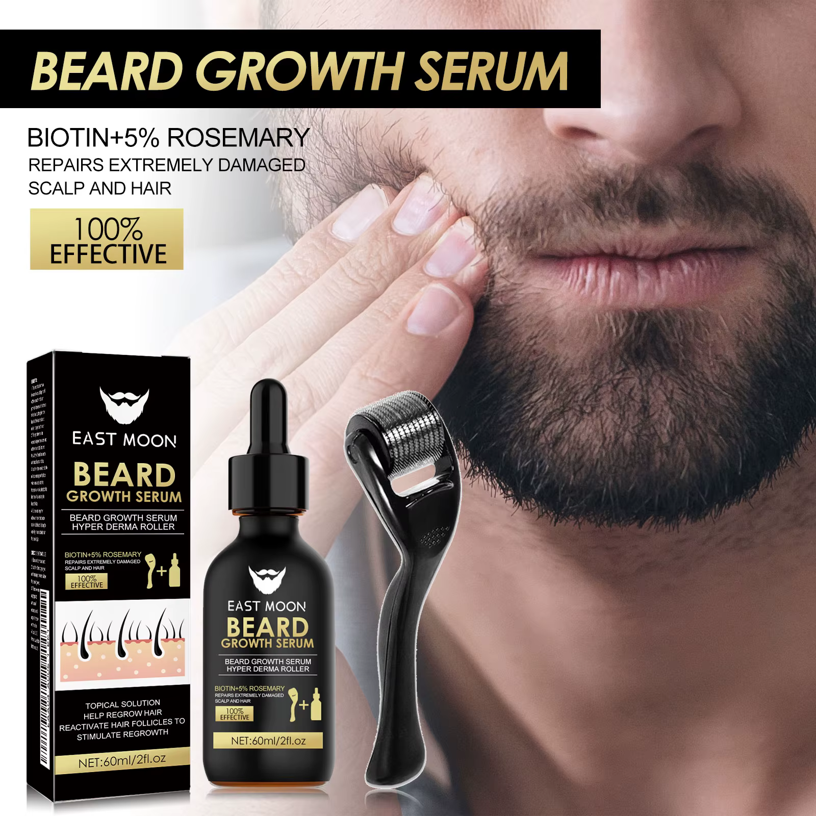 Kit de sérum pour la croissance de la barbe avec dermaroller 0
