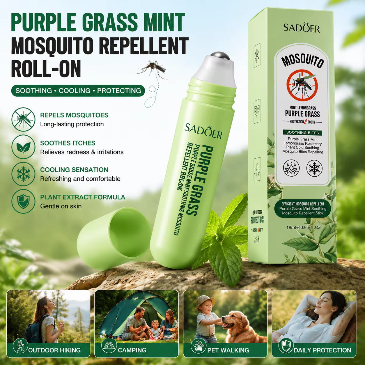 Crème Répulsive Anti-Moustiques Portable Menthe Violette pour l'Extérieur – Apaisante, Anti-Démangeaisons, Protection Longue Durée Contre les Moustiques pour l'Été