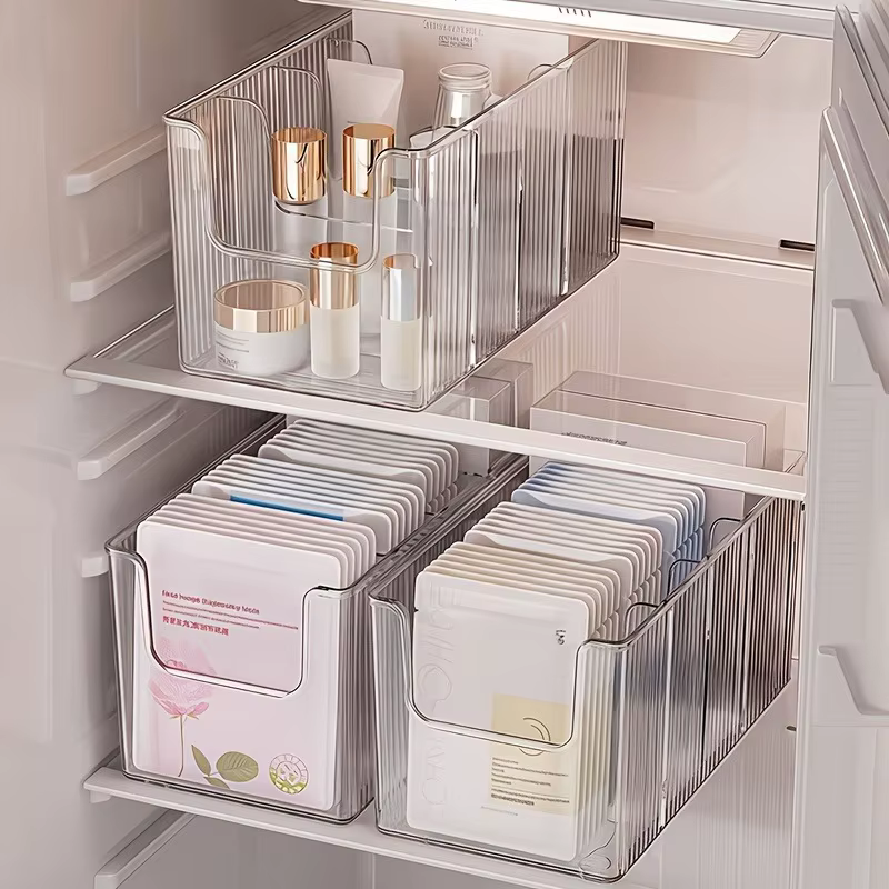 Boîte de rangement transparente compartimentée pour masques faciaux, support de rangement pour cosmétiques et produits de soin de la peau