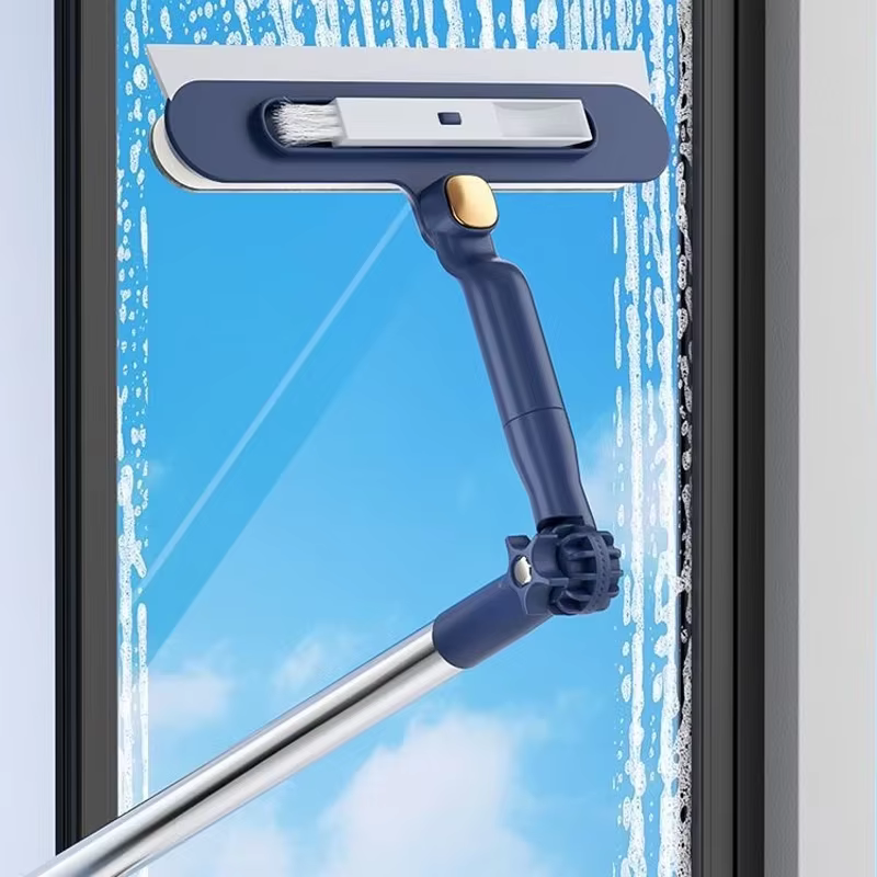 Brosse à vitres pour immeubles de grande hauteur avec raclette, mini-brosse rotative, essuie-glace 2-en-1, outil de nettoyage domestique pour murs et sols en verre