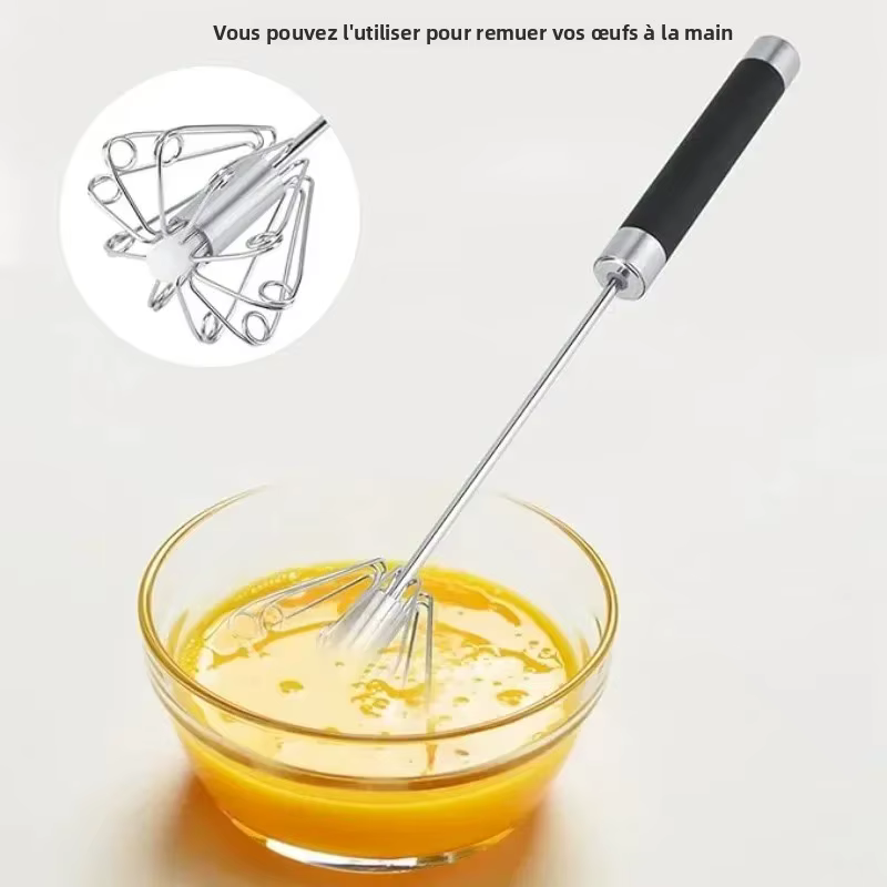 Batteur à œufs semi-automatique en caoutchouc, mélangeur de cuisine rotatif en acier inoxydable, fouet manuel, batteur à œufs, fouet manuel pour crème de lait