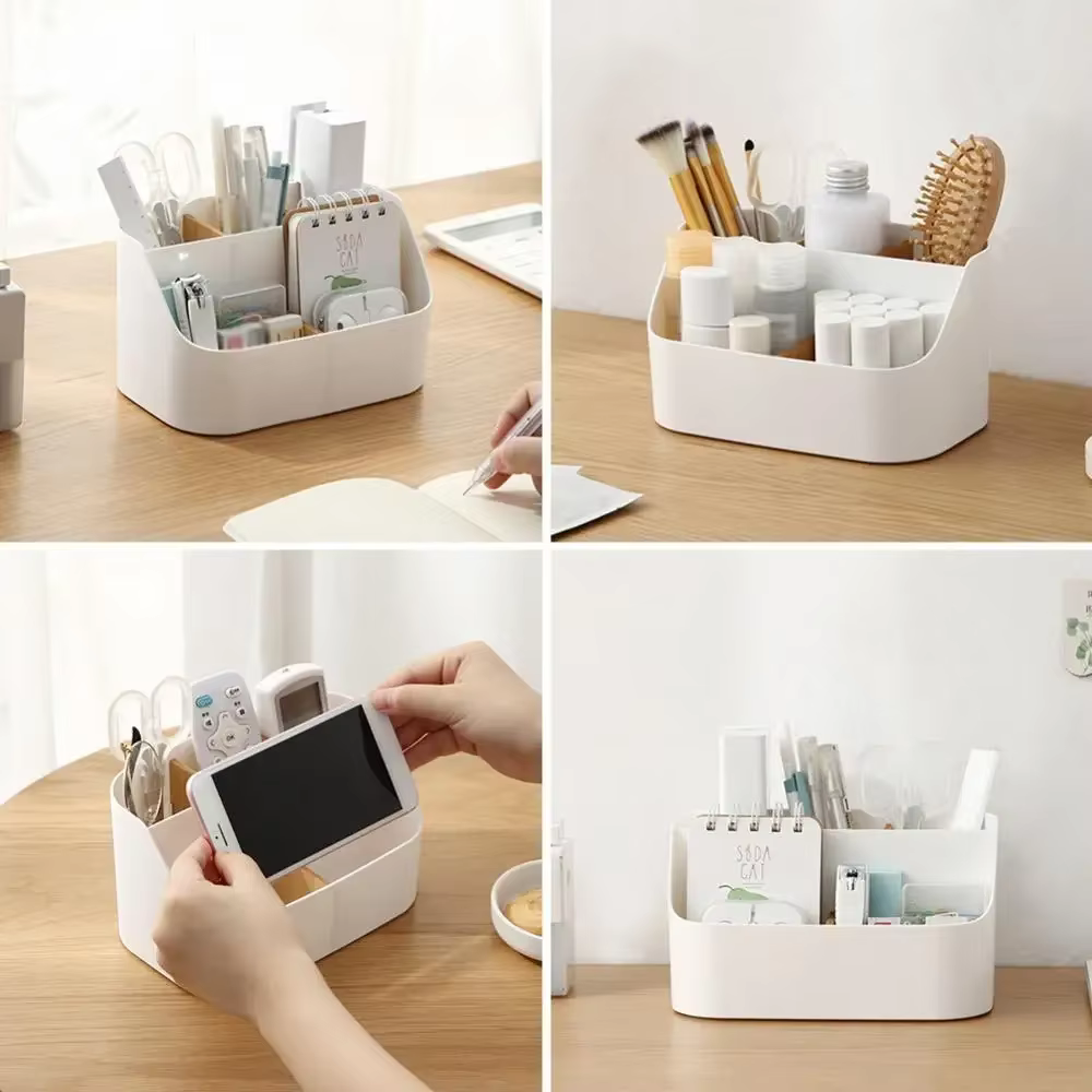 Boîte de rangement de bureau, boîte de fournitures de bureau, maquillage, cosmétiques, organisateur de bureau, boîte de séparation de rangement en plastique pour bureau et salon