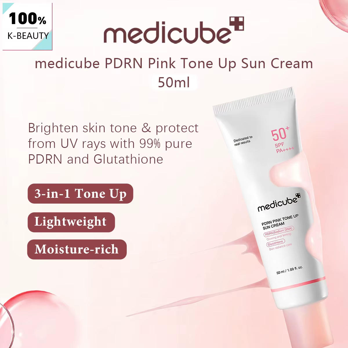 Crème solaire tonifiante Medicube PDRN PINK 50ml
