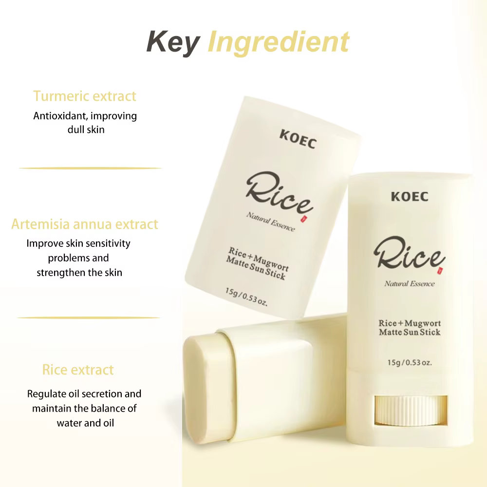 La tige de protection mate SPF50++ contient des ingrédients de riz et de curcuma