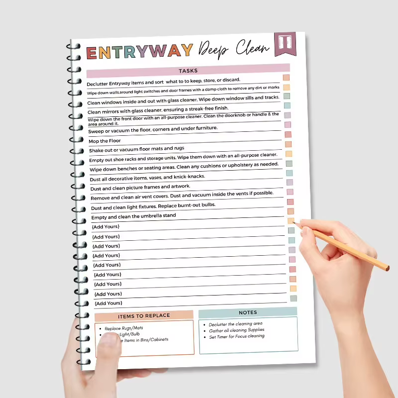 Kit de planification de nettoyage pour la maison - Comprend un calendrier de nettoyage domestique, un plan de nettoyage hebdomadaire/mensuel, des conseils de nettoyage toute l'année, et des outils de