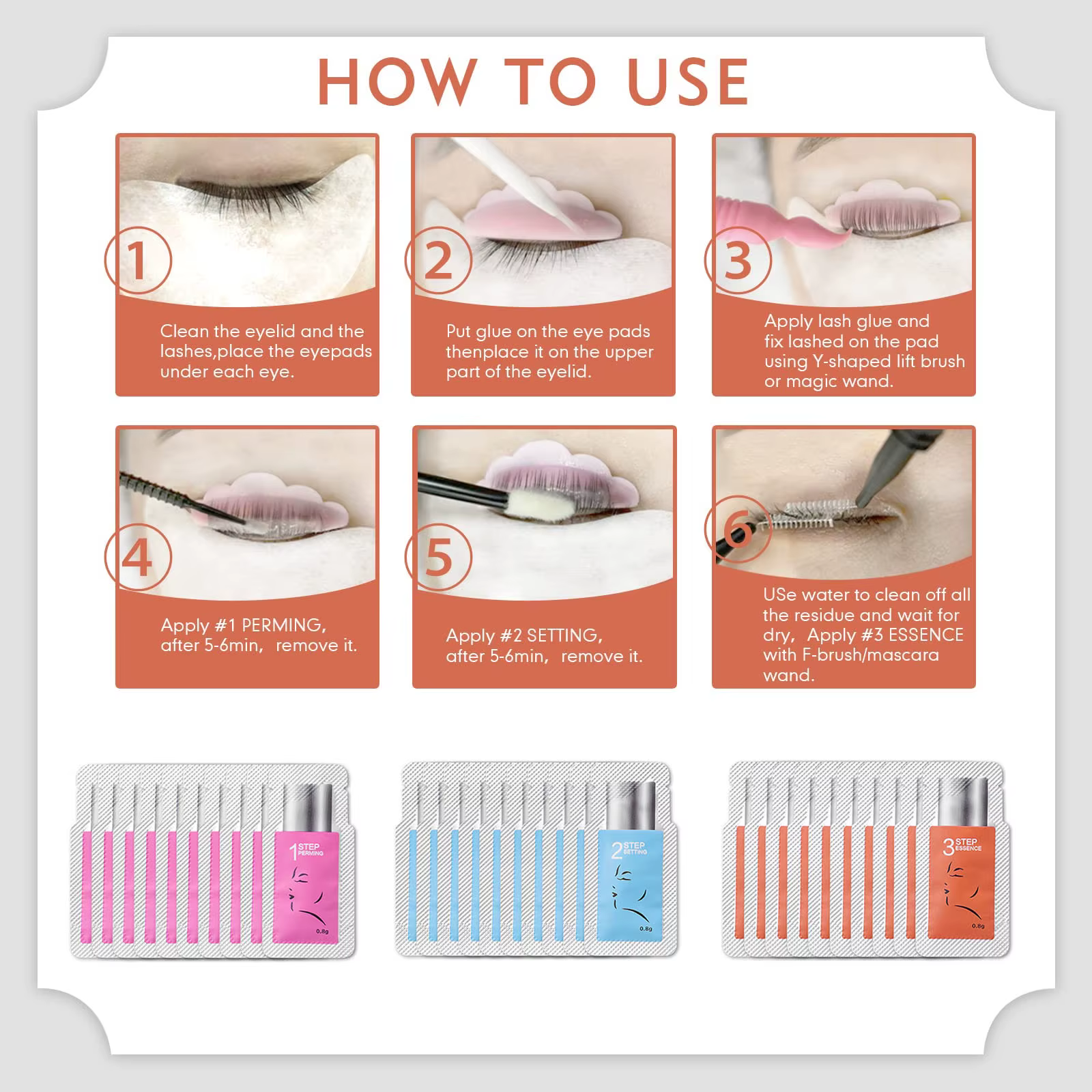Libeauty 10/20/30 pièces 0.8 g/sac Sachet Kit de levage de cils Lotion de permanente de cils 5 à 6 Minutes de levage de cils sérum maquillage des yeux