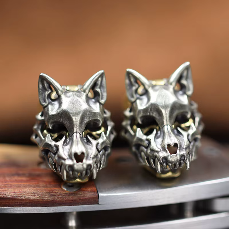 Modules de masque de visage de loup ouvrables, tête de squelette, perles de couteau en laiton, paracorde tissée bricolage, lanière d'extérieur, accessoires de moto, breloques punk, EDC