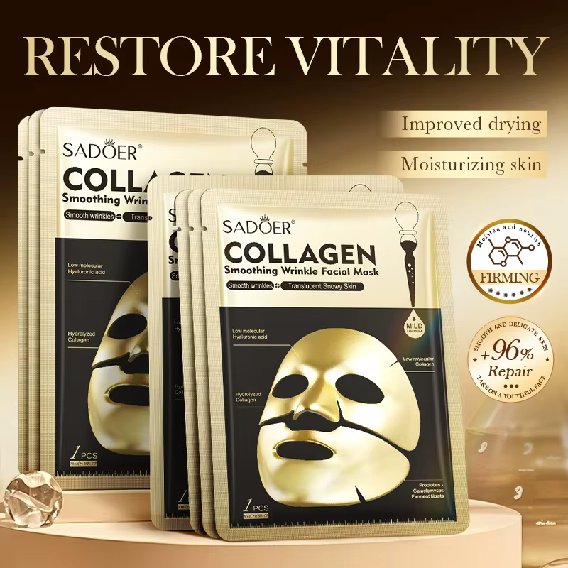 SADOER masques faciaux au collagène doré hydratant Anti-âge Anti-rides masque Facial feuille