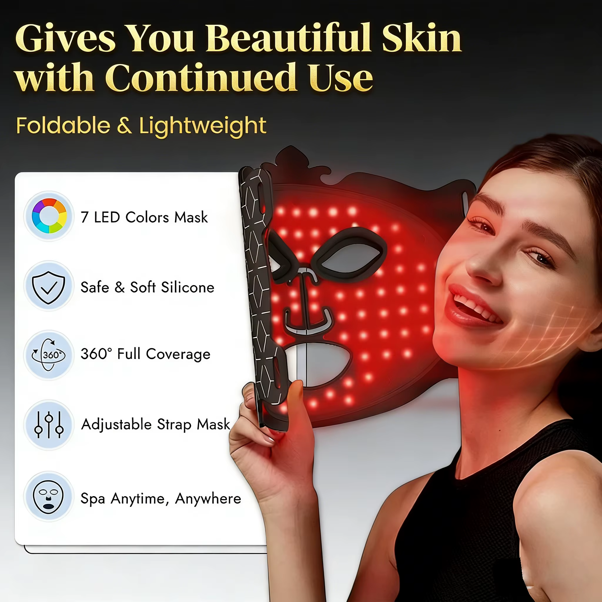 Masque facial LED 7 couleurs sans fil portable