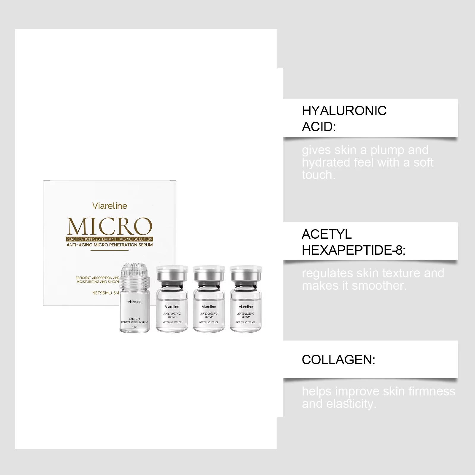 Kit de Soin Visage Professionnel à Domicile : Sérum Microneedle au Collagène Hexapeptide et Rouleau Hydratant pour une Peau Éclatante