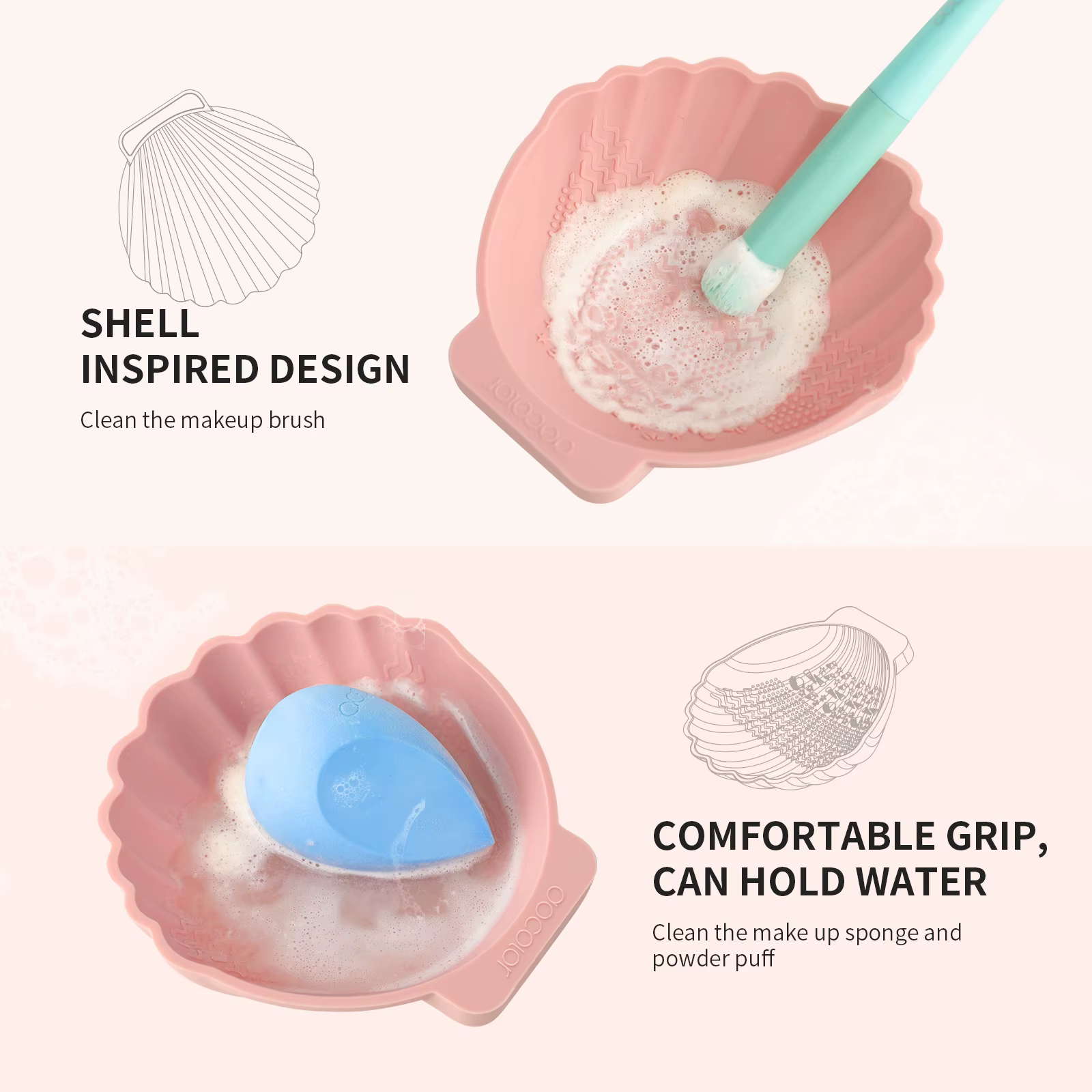 Docolor SHELL – nettoyeur de brosse en Silicone, brosse de lavage de maquillage, tapis de nettoyage de Gel, fond de teint, brosse de maquillage, tampon nettoyant, planche à récurer