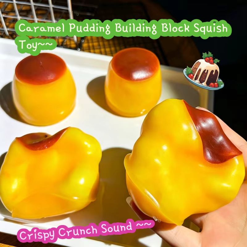 Boule Squishy Faite Main en Forme de Pudding Caramel, Sonore et Croquante, Jouet Sensoriel Anti-Stress à Modeler et à Presser