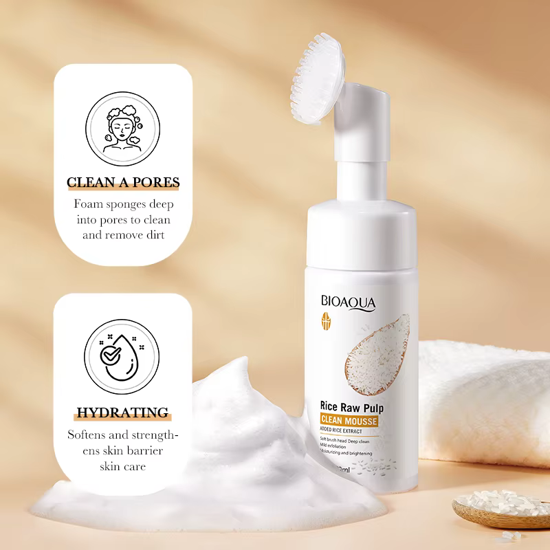 120ml BIOAOUA pulpe brute de riz moussant purée pour le visage Mousse nettoyante apaisante nettoyant