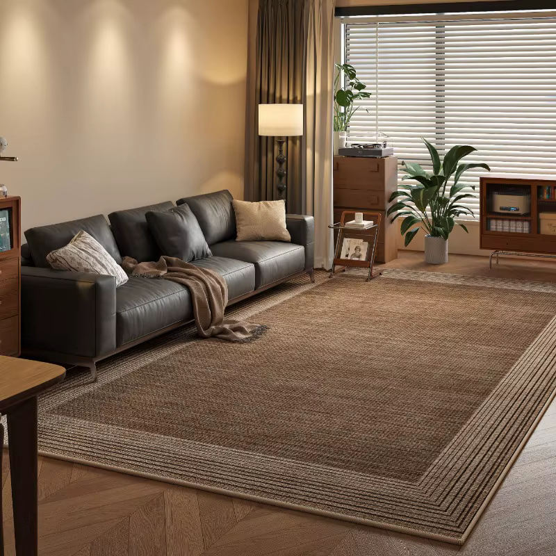 Tapis imprimé en Jute tissé marron, moderne et minimaliste, adapté au salon, canapé, décoration de la maison, tapis de sol antidérapant
