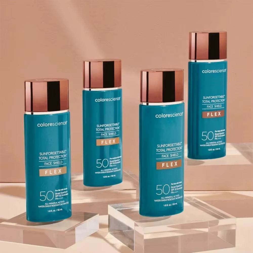 Colorescience Sunforgettable Total Protection Face Shield Flex SPF50 Crème solaire entièrement minérale PA++++ Résistante à l'eau et à la transpiration pendant 40 minutes