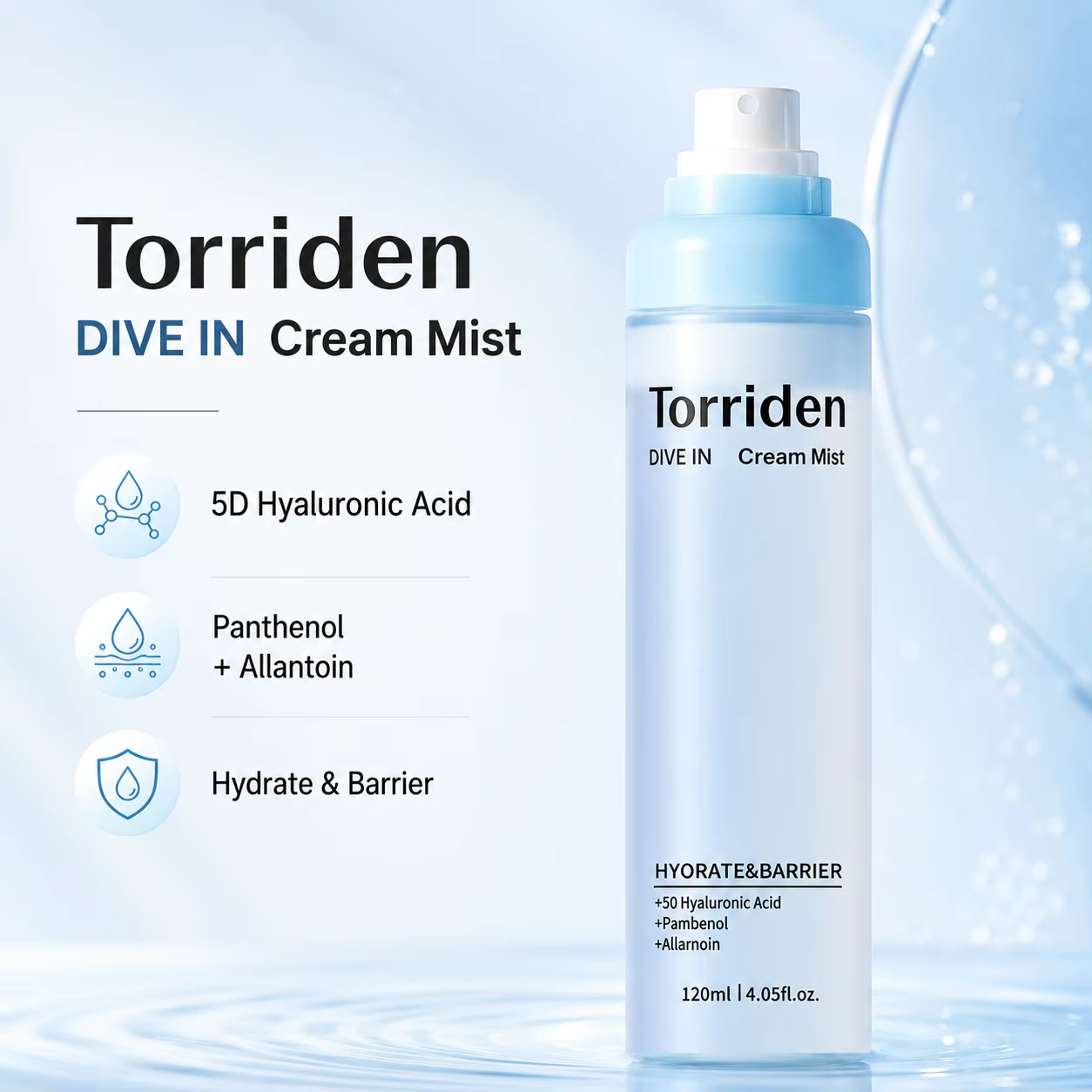 Brume hydratante à l'acide hyaluronique Torriden DIVE IN 120ml
