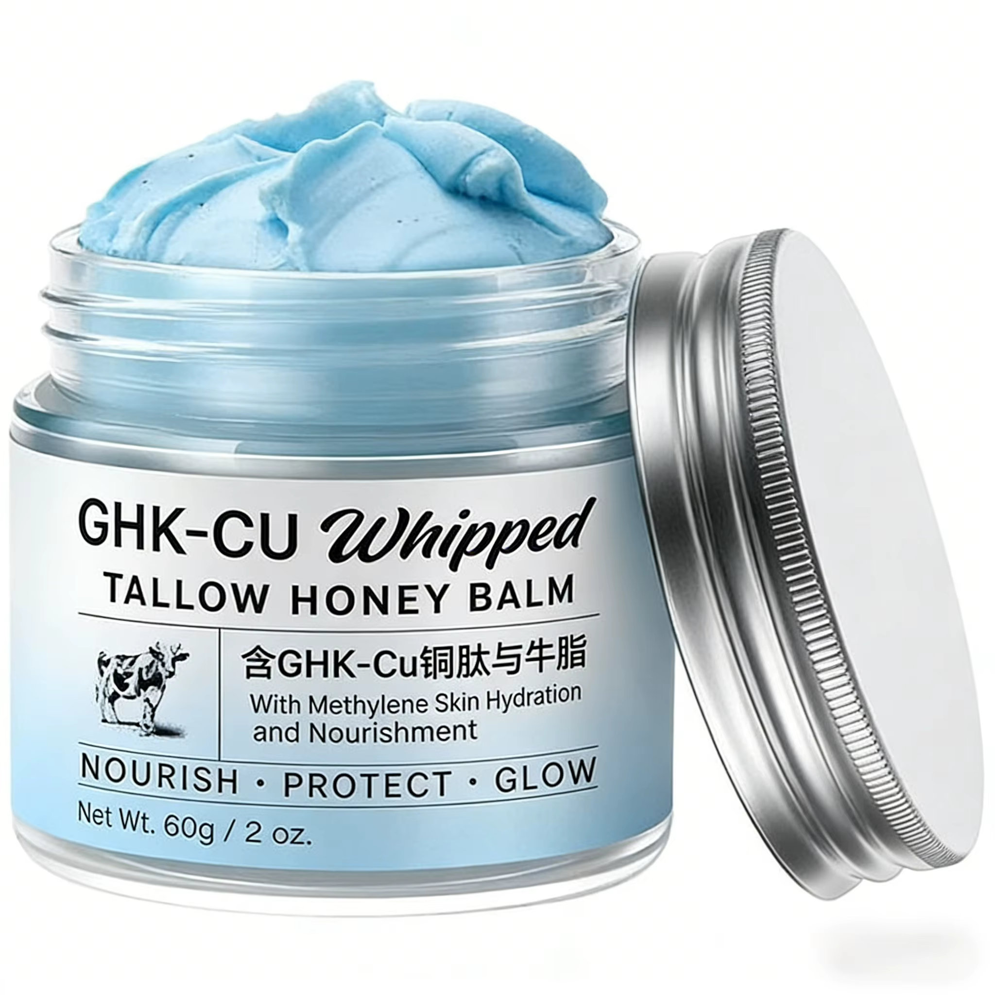 Baume Hydratant Bleu 2026 avec Peptides de Cuivre GHK-Cu et Suif de Bœuf : Soin au Miel de Manuka pour Peaux Sèches et Matures