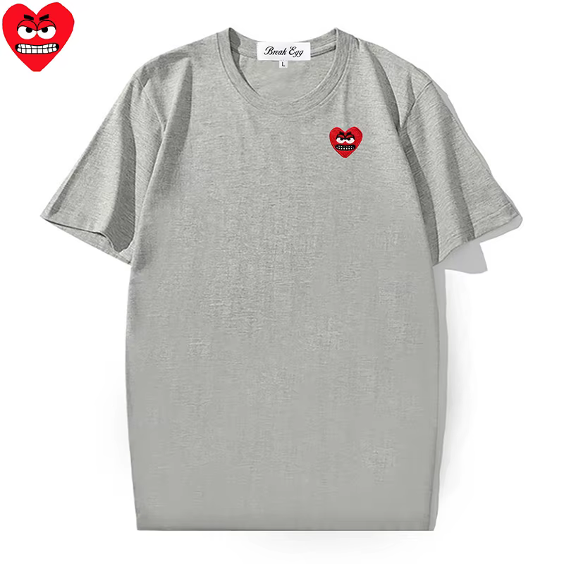 Rouge divers yeux intéressants Animal coeur broderie T-shirt femmes hommes coton col rond à manches courtes droite été solide T-shirt