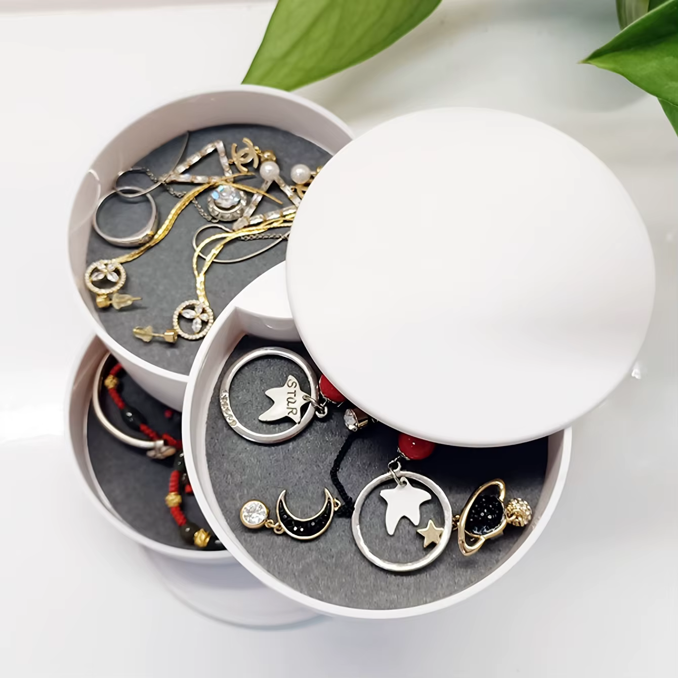 Boîte de rangement de bureau multicouche rotative, accessoires pour cheveux, boîte de maquillage pour bijoux avec couvercle, boîte à bijoux anti-poussière, boîte de rangement pour bijoux