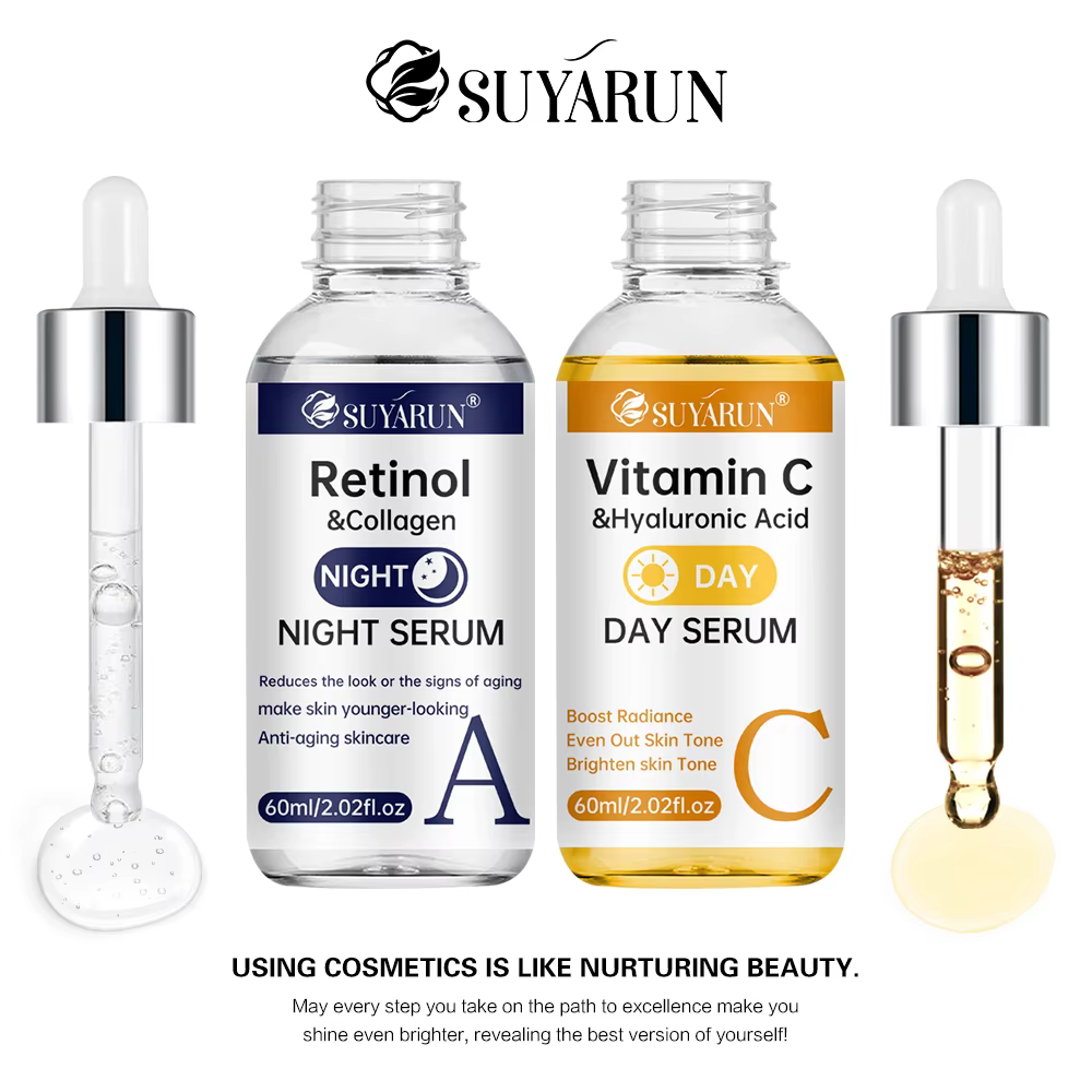 SUYARUN Day Sérum au rétinol de nuit à la vitamine C - Éclaircissant et anti-âge | Formule 2 en 1 pour la réparation de