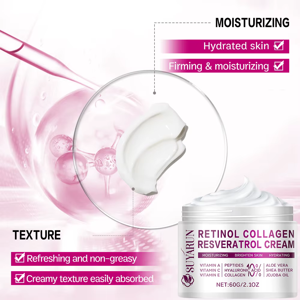 SUYARUN Crème visage anti-âge au rétinol Resveratrol - Hydratant de nuit pour les rides