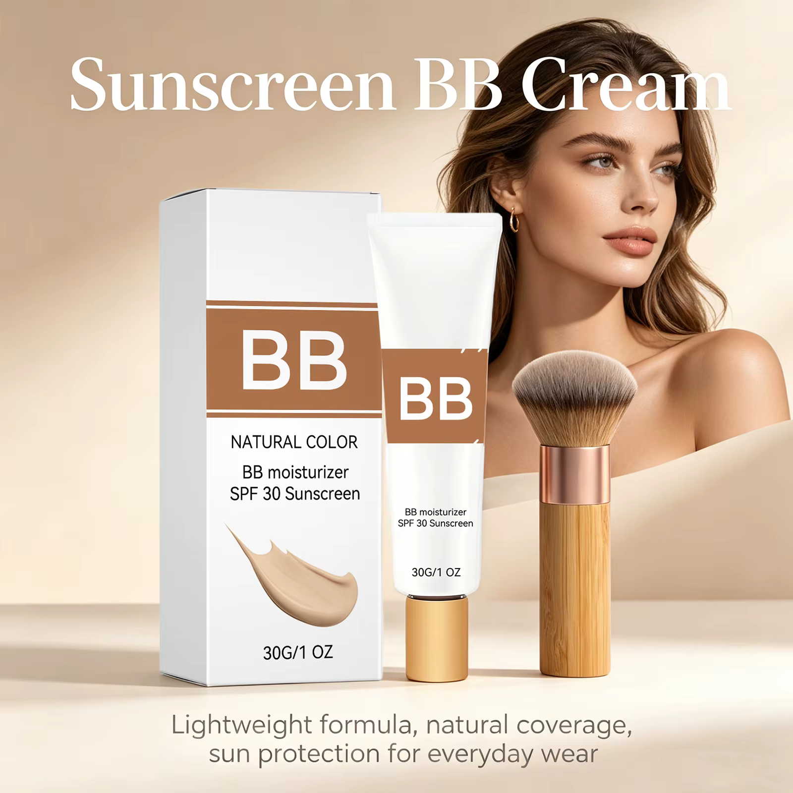 Crème BB Teintée Protection Solaire SPF 30++ Couvrance Totale Pores Invisibles Anti-Acné Éclaircissant Maquillage Nude Kit Fond de Teint Visage Waterproof