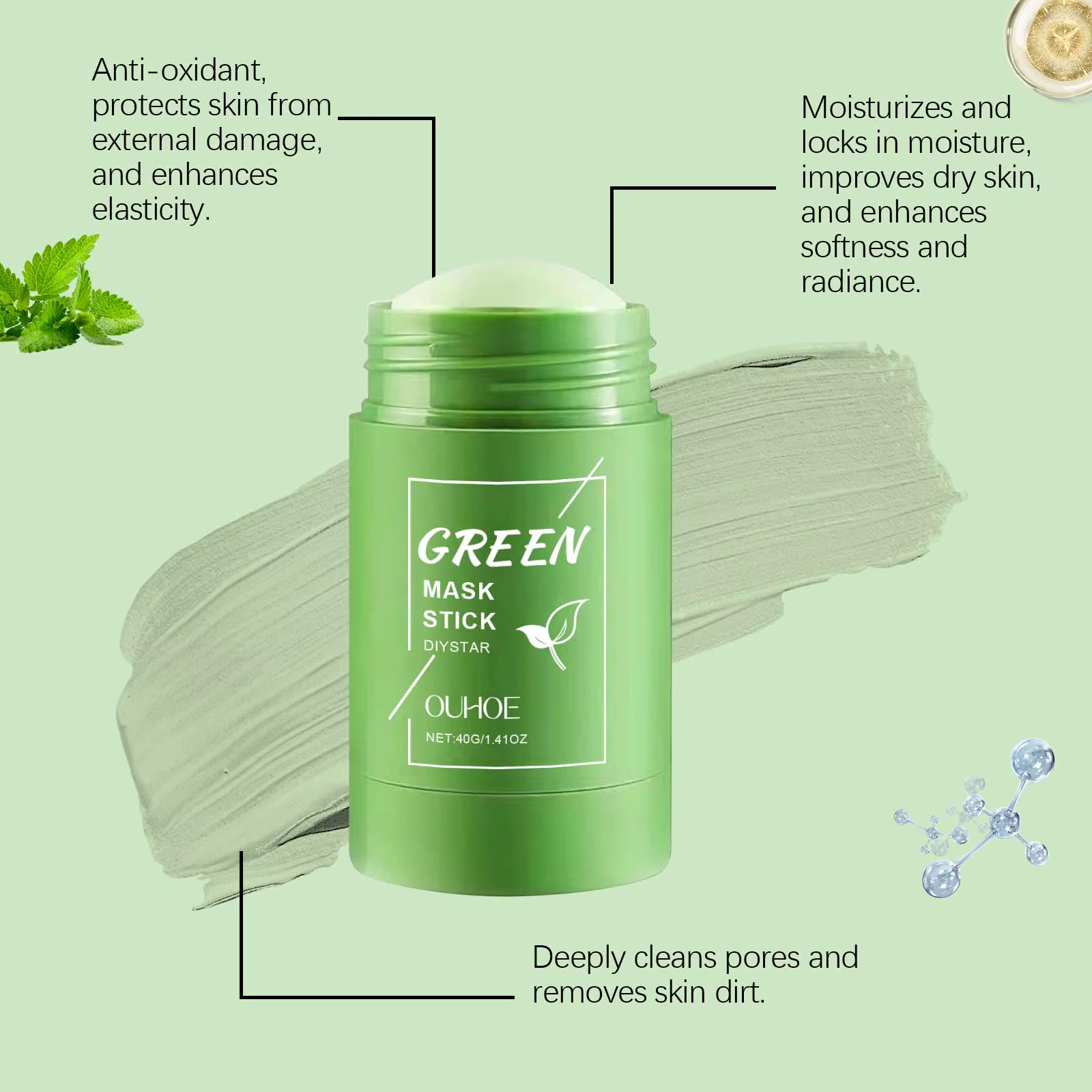 40g supprimer points noirs thé vert masque solide nettoie les Pores bâton imperfections du visage