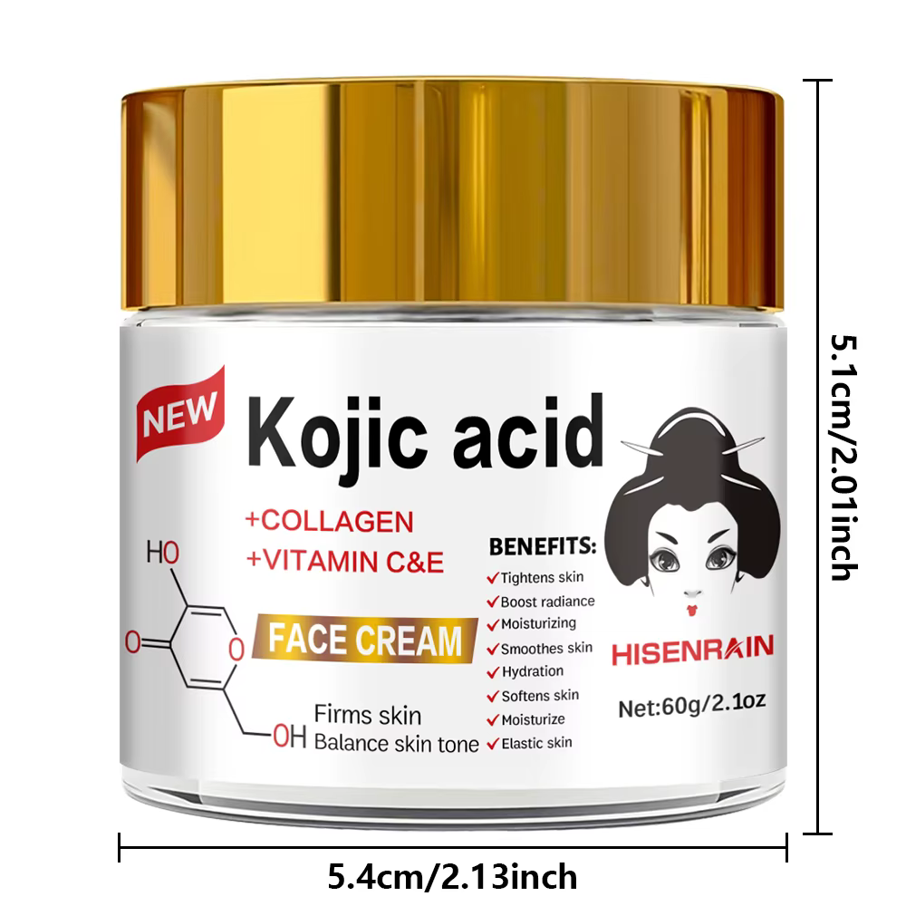 HISENRAIN Crème à l'acide kojique - Hydratant pour le visage en pot de verre éclaircissant