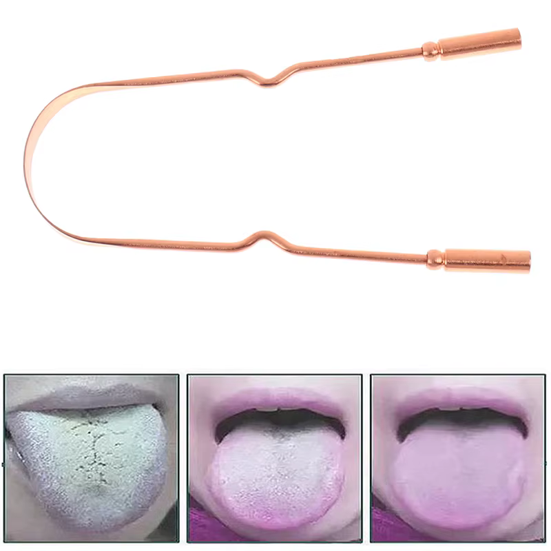 Grattoir à langue en cuivre pur, brosse nettoyante buccale, outils d'hygiène pour un nettoyage optimal.