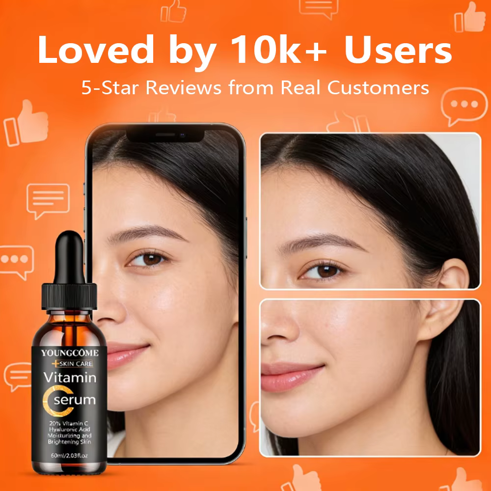 YOUNGCOME Sérum à l'acide hyaluronique à la vitamine C - Essence pour le visage hydratante et raffermissante quotidienne pour tous les types de peau 40/60ML