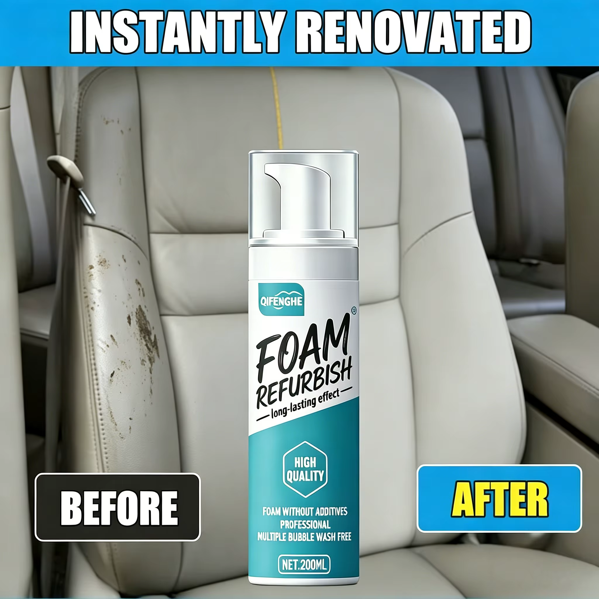 Nettoyant Rénovateur Mousse pour Automobile, Nettoyage en Profondeur pour Tissus Intérieurs de Voiture, Cuir et Plastique