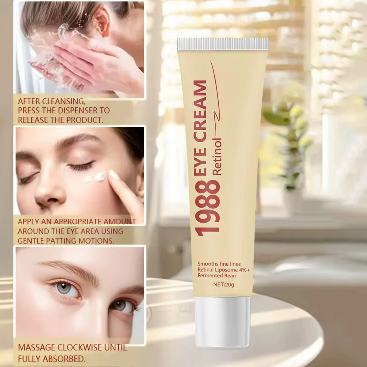 1988 Crème pour les yeux au rétinol avec acide hyaluronique et collagène - Texture légère, hydrate, protège, lisse les ridules