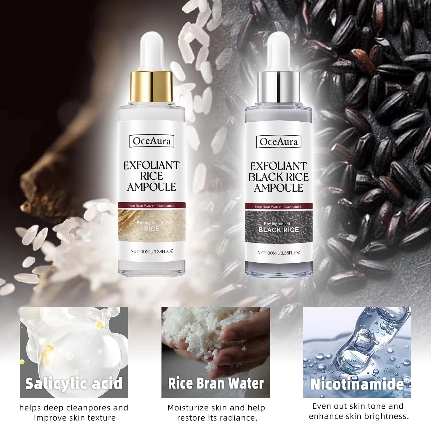 Ensemble d'ampoules exfoliantes de riz pour une peau douce