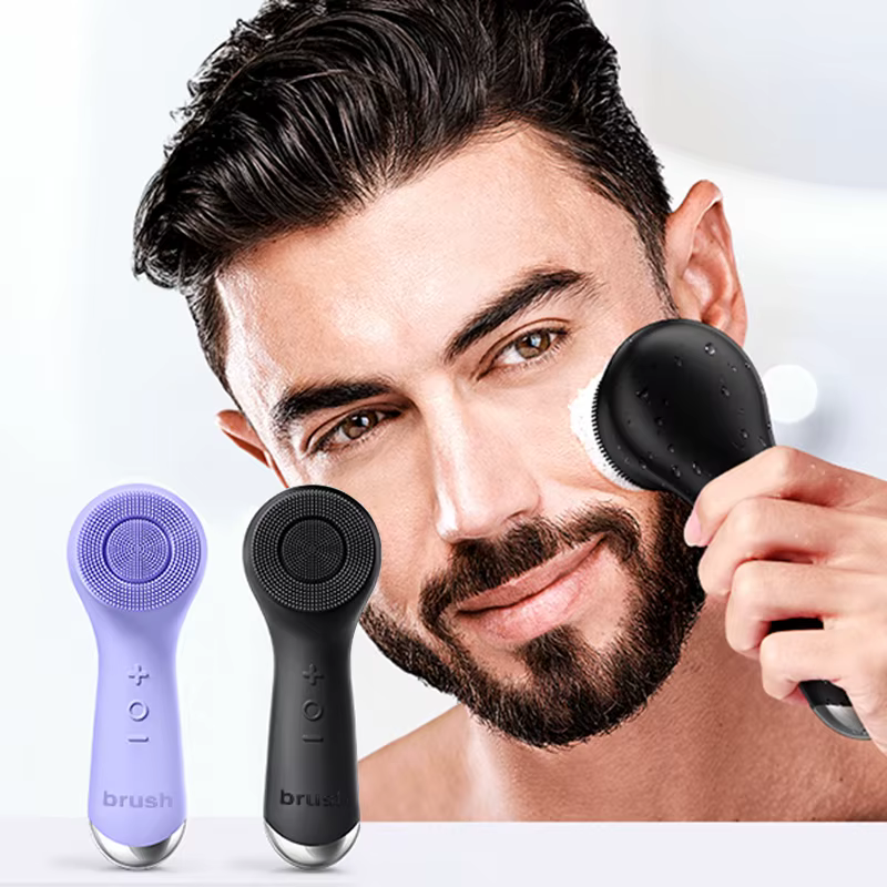 Brosse nettoyante pour le visage en silicone avec double rotation et modes de vibration