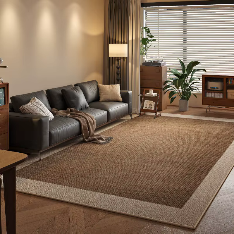Tapis imprimé en Jute tissé marron, moderne et minimaliste, adapté au salon, canapé, décoration de la maison, tapis de sol antidérapant