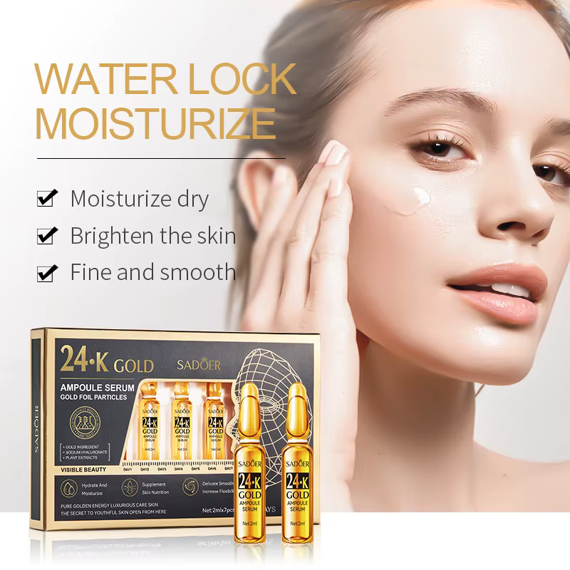 SADOER 24k Ampoule d'or huile d'essence pour le visage hydratant raffermissant acide hyaluronique sérum éclaircissant