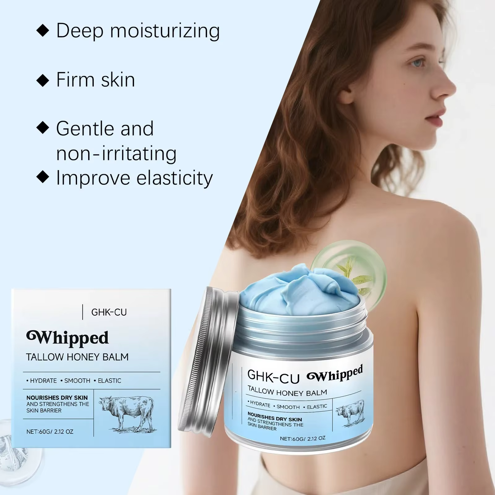 Baume Hydratant Bleu 2026 avec Peptides de Cuivre GHK-Cu et Suif de Bœuf : Soin au Miel de Manuka pour Peaux Sèches et Matures