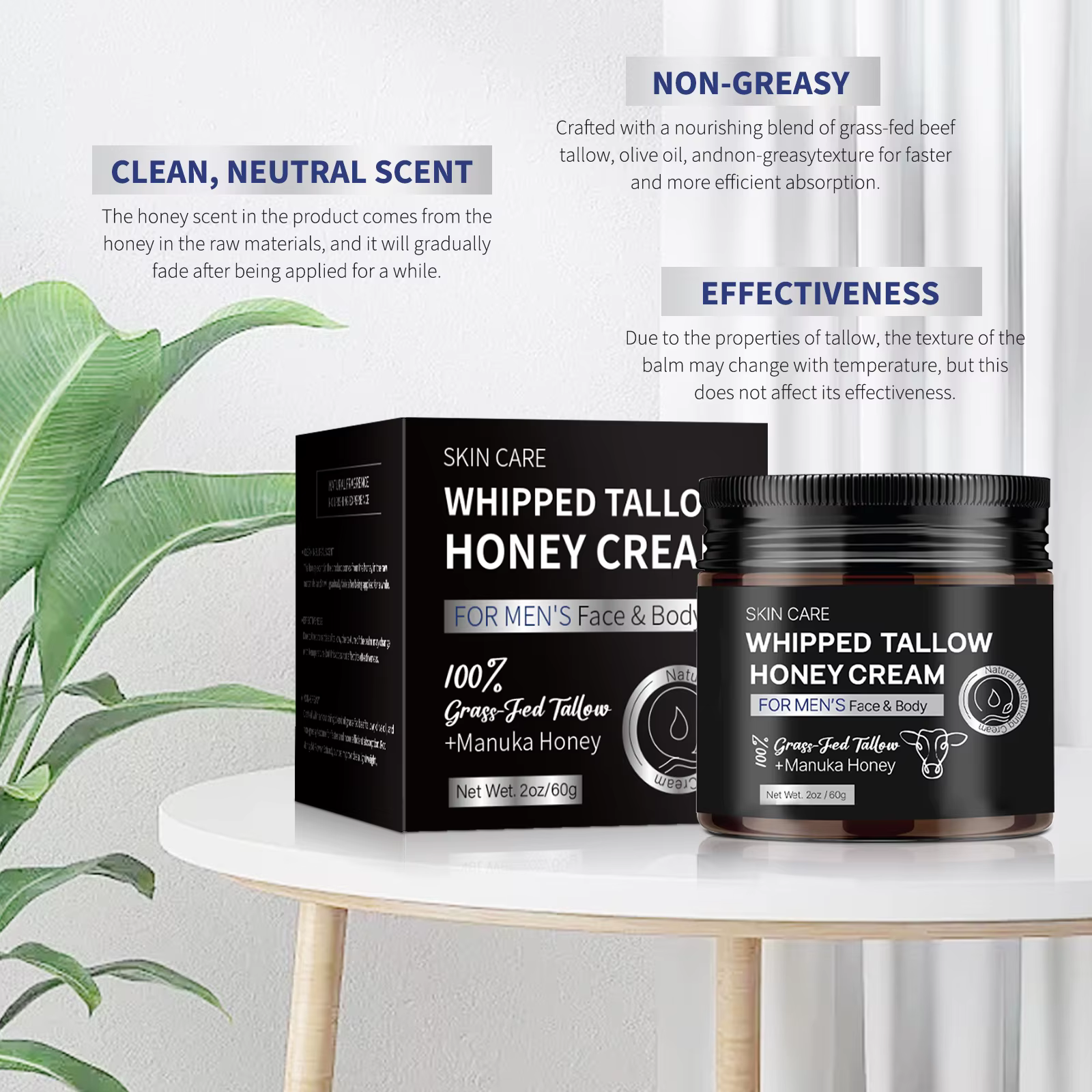Crème fouettée au suif et au miel pour hommes 60g - Suif et miel de Manuka