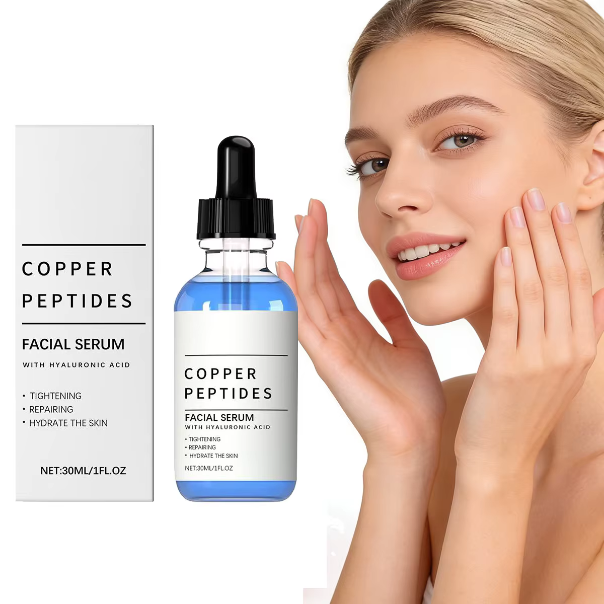 Sérum au cuivre et aux peptides 30 ml pour le visage avec acide hyaluronique