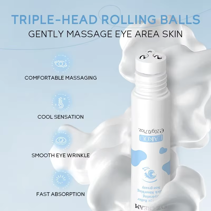 Crème Contour des Yeux LAIKOU au Lait Hydratante Éclaircissante Anti-Cernes Anti-Poches Atténue les Ridules Massage
