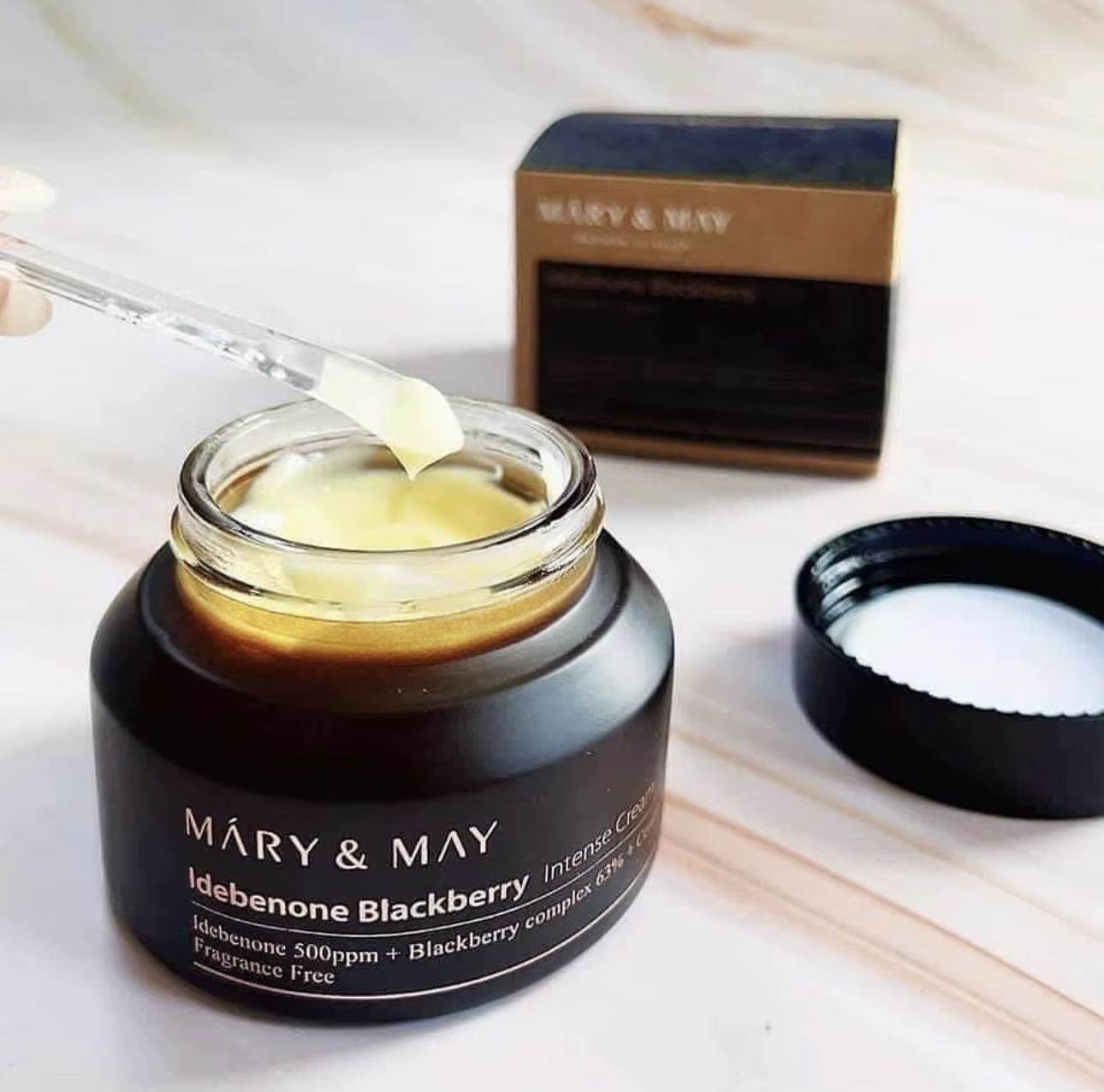 MARY& MAY Crème Intense à l'Idébenone et à la Mûre 70g Collagène Hydratant Naturel Doré Nourrissant en Profondeur