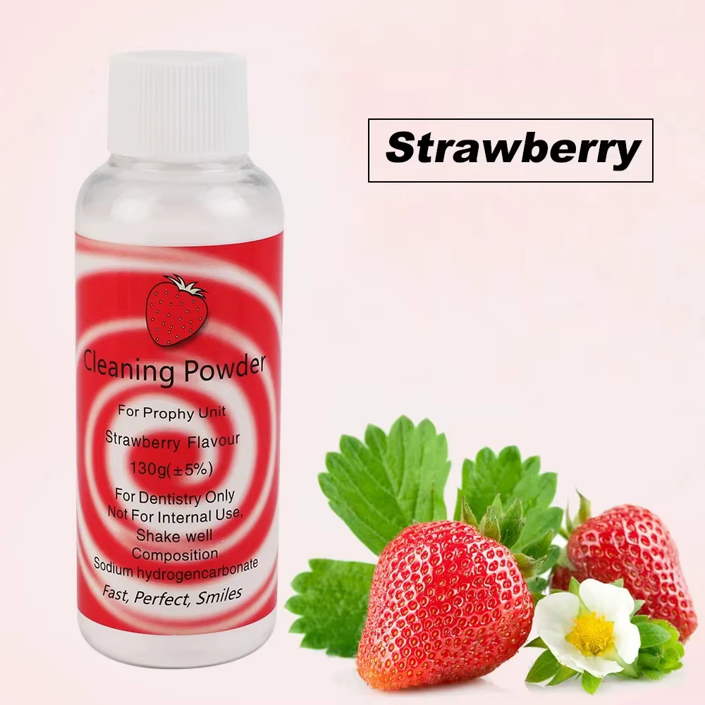 Poudre de polissage dentaire 130g Prophy Air Jet Flow pour le nettoyage des dents, l'élimination de la plaque et des taches, bicarbonate de sodium, menthe, citron, fraise
