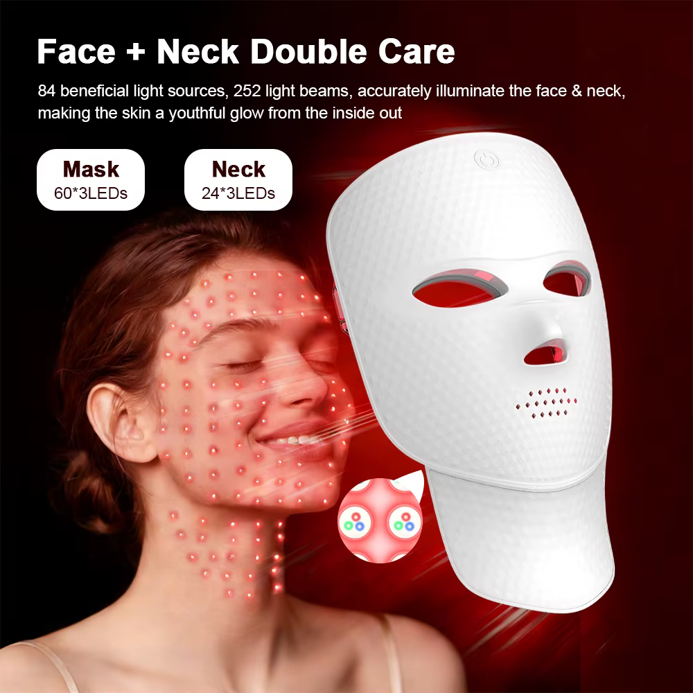 Masque LED facial 2 en 1 avec masque LED pour le cou