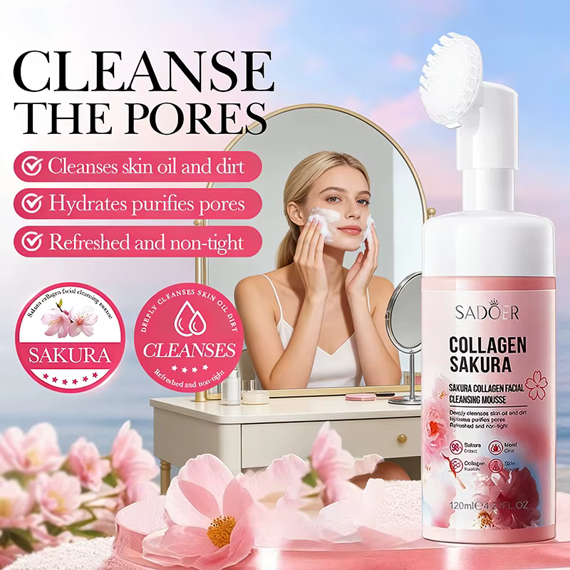 SADOER Mousse Nettoyante Visage au Sakura Hydratante Anti-âge pour Massage Facial