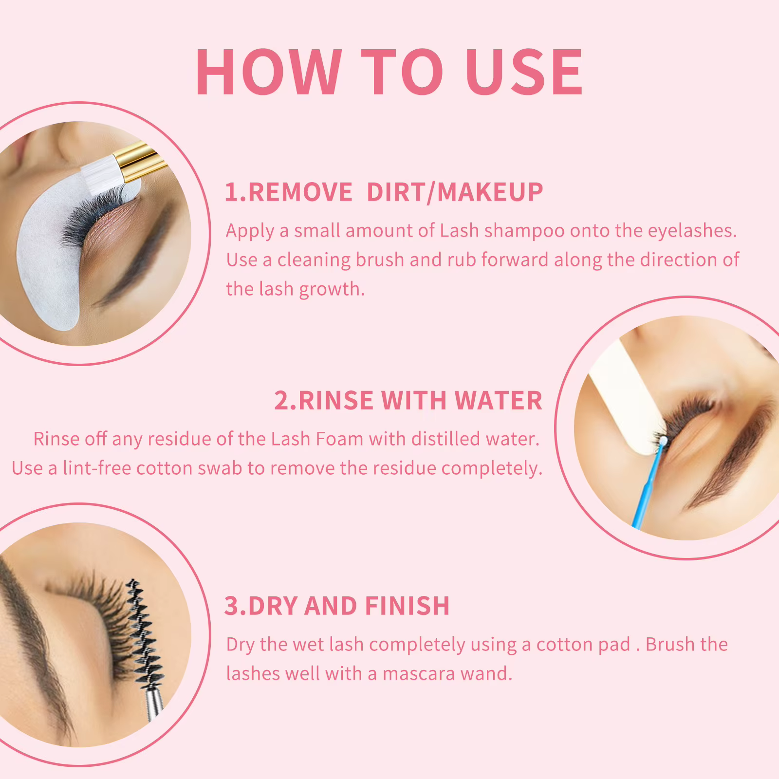 Shampoing pour cils 100ML + brosse et baguette de Mascara nettoyage moussant pour les paupières