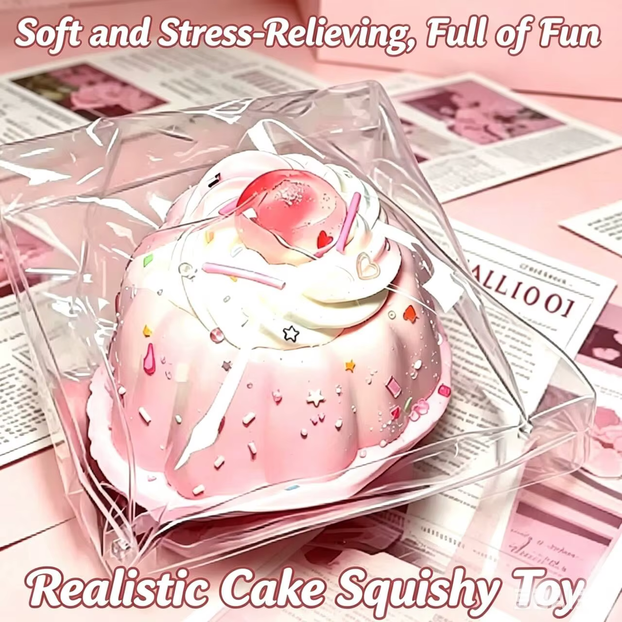 Jouet anti-stress en silicone en forme de pudding à la crème et aux fraises, rebond lent, mignon et moelleux, pour étudiants
