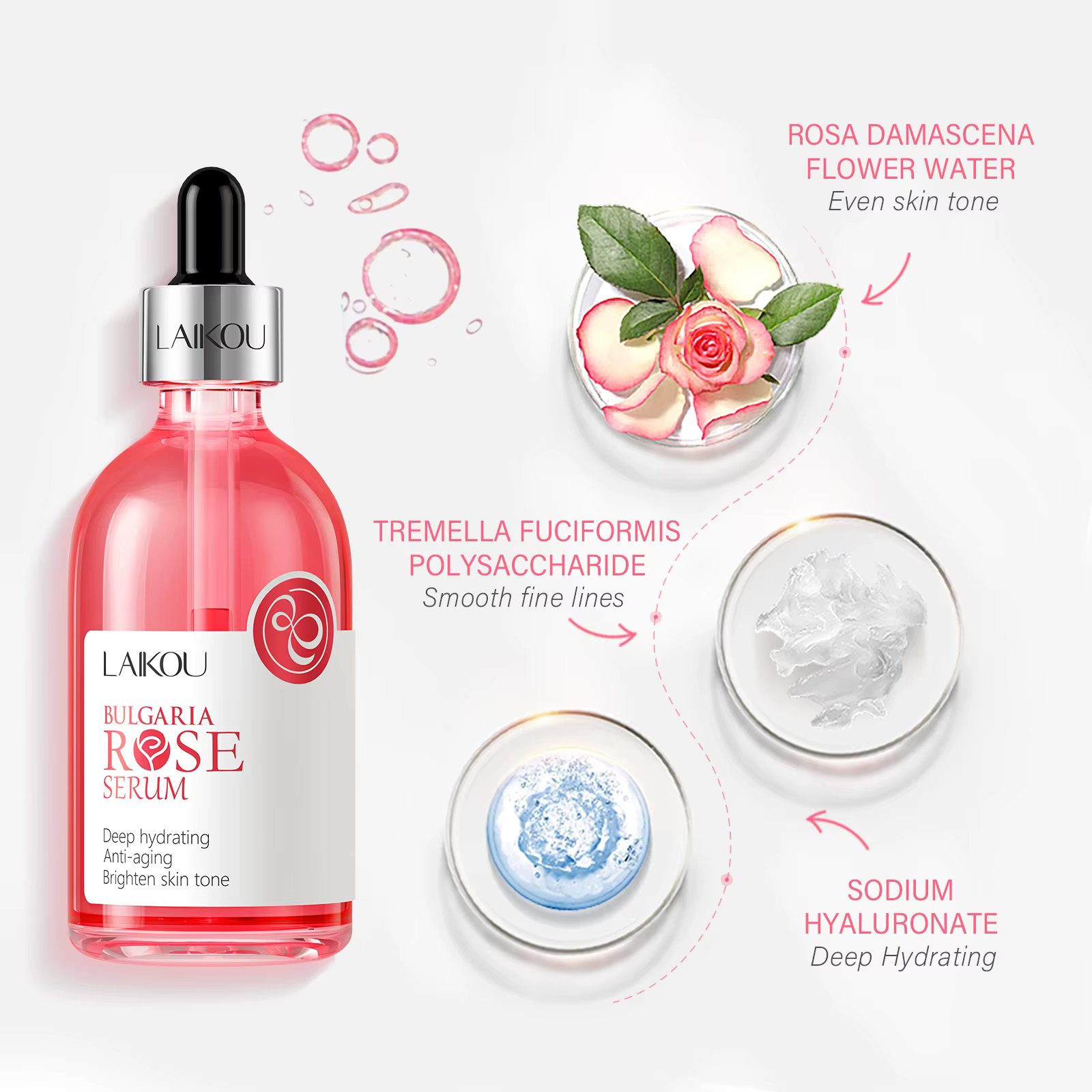 LAIKOU Solution d'essence de fleur de cerisier ou de rose Soins du visage hydratants Éclair Serrer Hydratant Réparateur Apaiser adoucir 100 ml